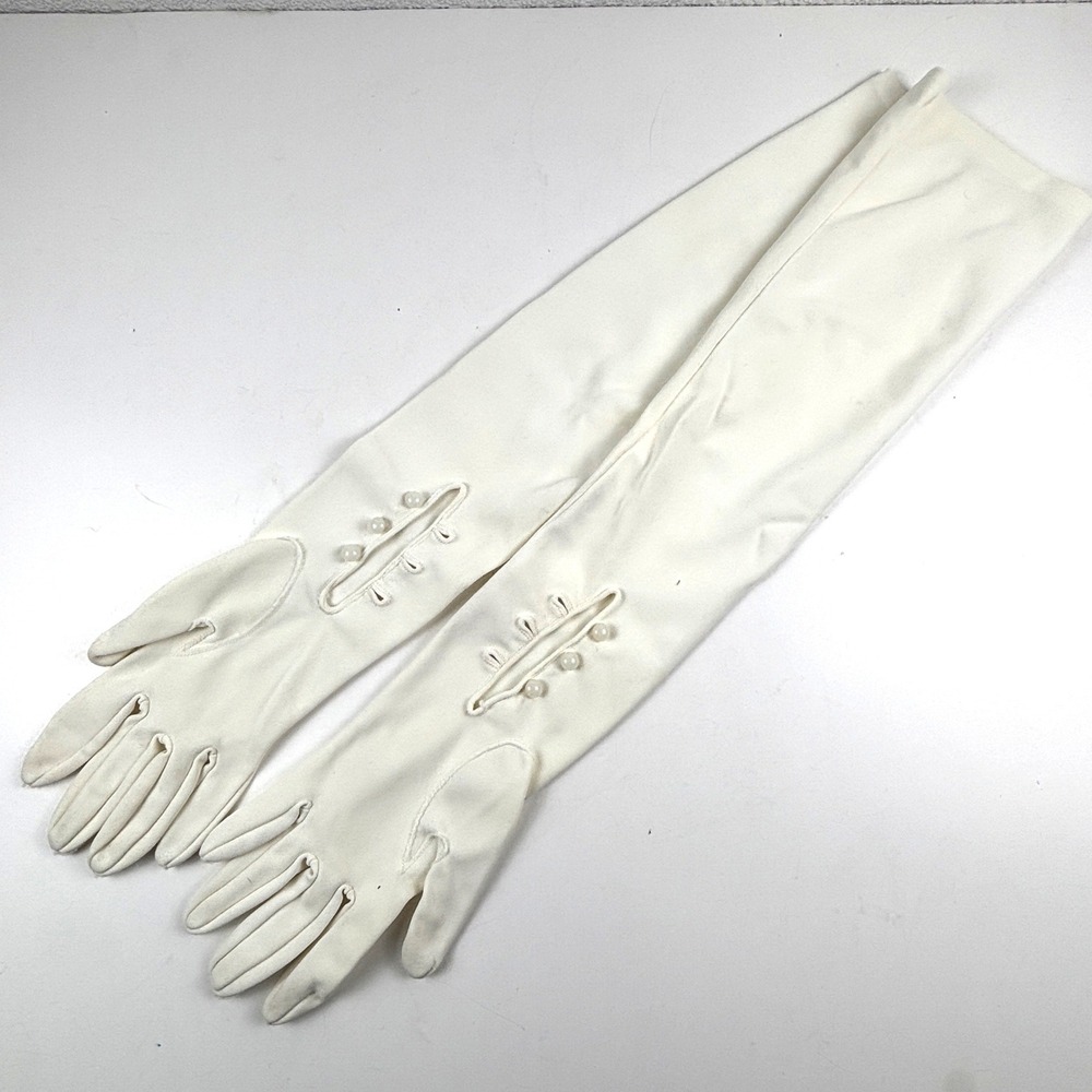 Opera Gloves Womens One Size White Pearl Button Keyhole Long Bridal Bridgerton